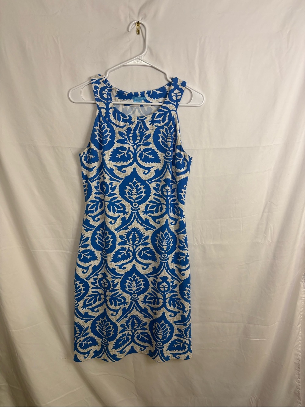 J. McLaughlin Sleeveless Blue and White Midi Sheath Dress